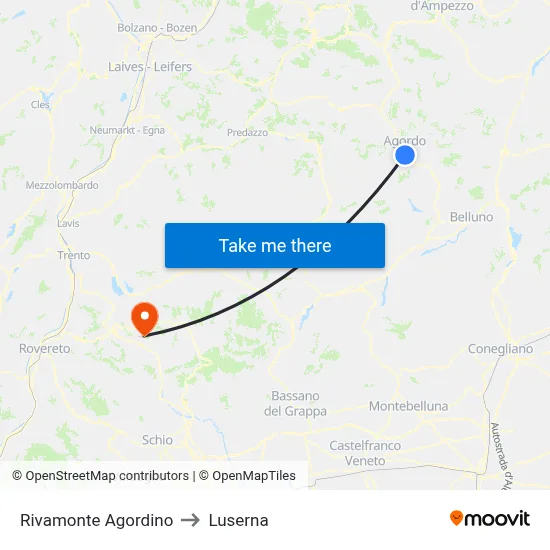 Rivamonte Agordino to Luserna map