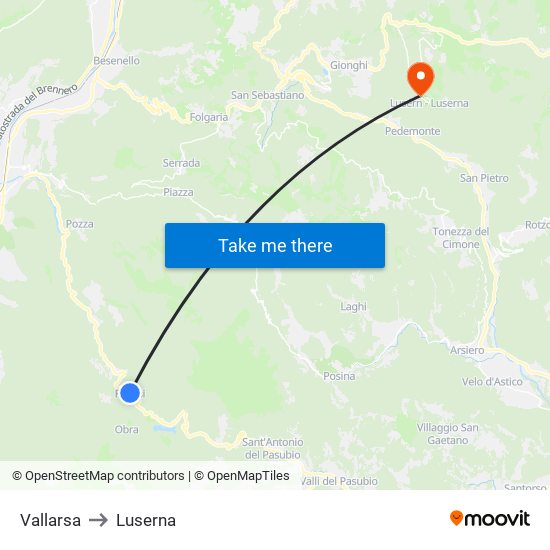 Vallarsa to Luserna map