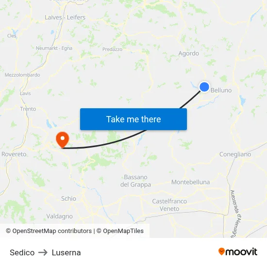 Sedico to Luserna map