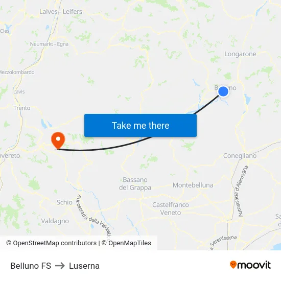 Belluno FS to Luserna map