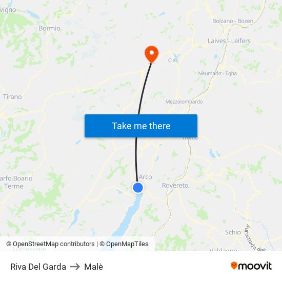 Riva Del Garda to Malè map