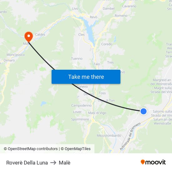 Roverè Della Luna to Malè map
