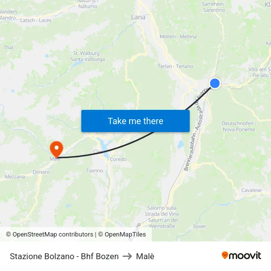 Stazione Bolzano - Bhf Bozen to Malè map