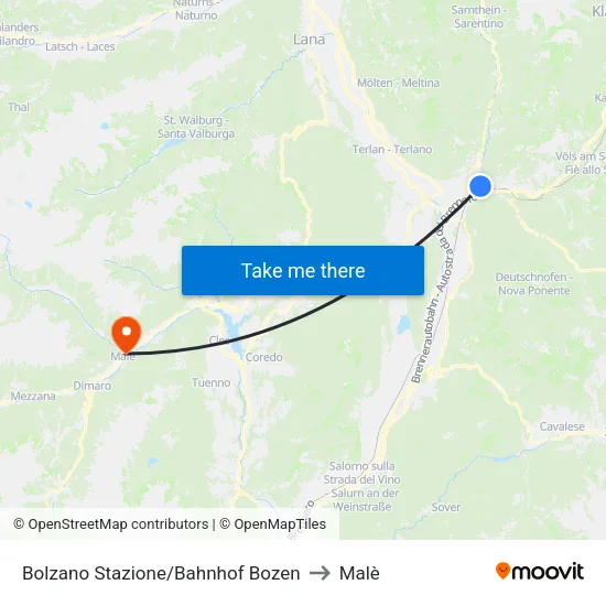 Bolzano Stazione/Bahnhof Bozen to Malè map