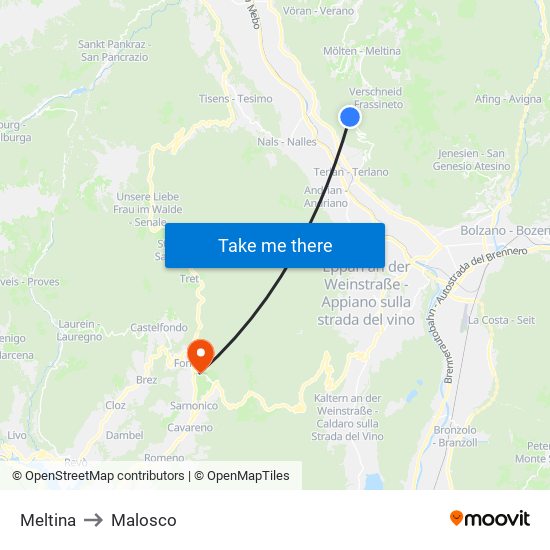 Meltina to Malosco map