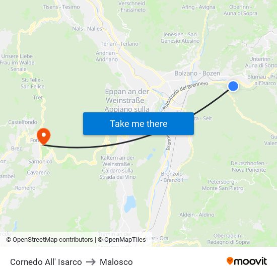 Cornedo All' Isarco to Malosco map