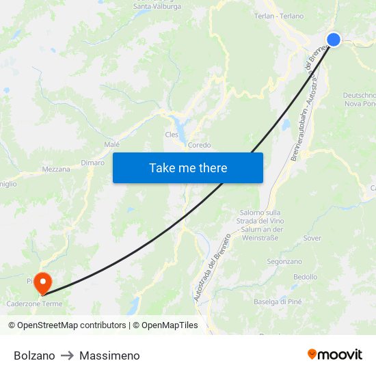 Bolzano to Massimeno map