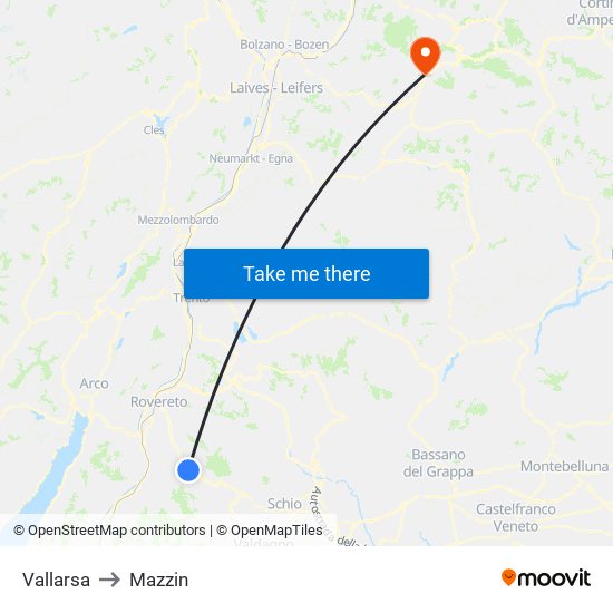 Vallarsa to Mazzin map