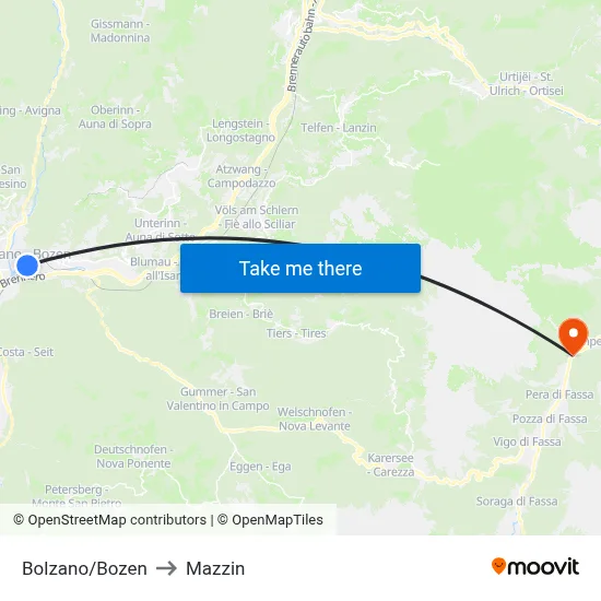 Bolzano/Bozen to Mazzin map