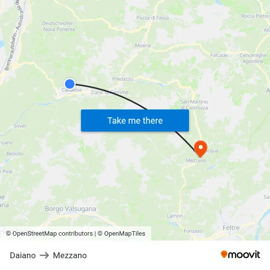 Daiano to Mezzano map