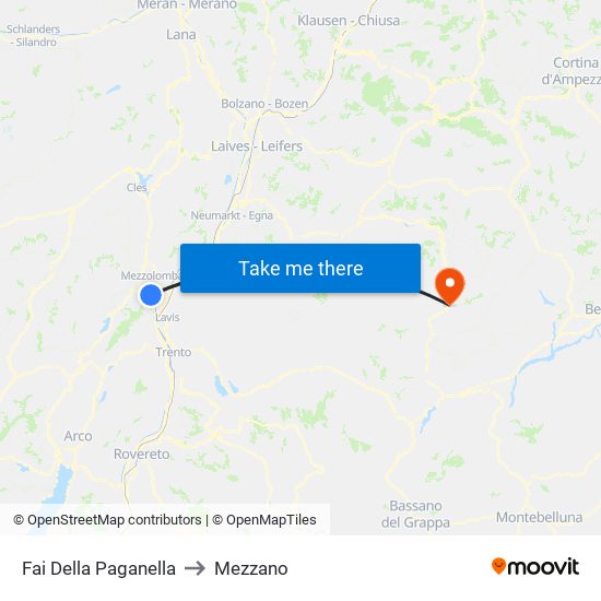 Fai Della Paganella to Mezzano map