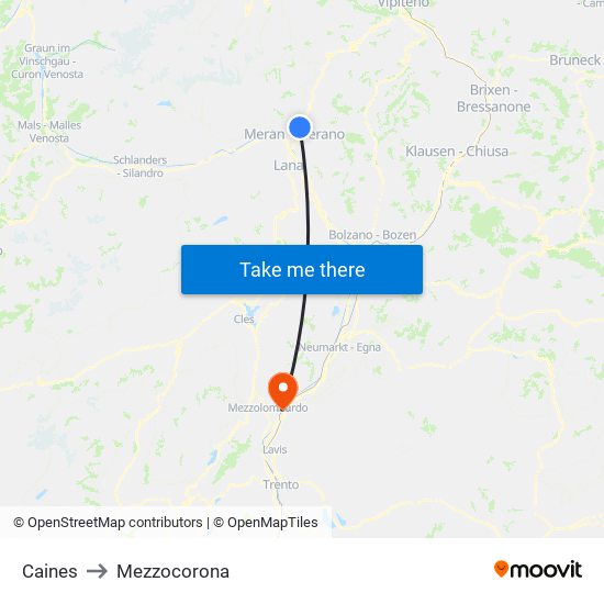 Caines to Mezzocorona map