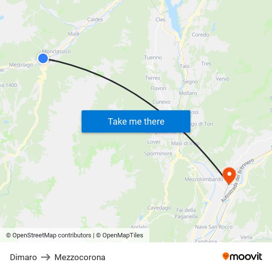 Dimaro to Mezzocorona map