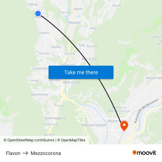 Flavon to Mezzocorona map