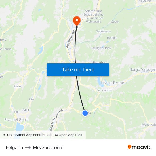 Folgaria to Mezzocorona map