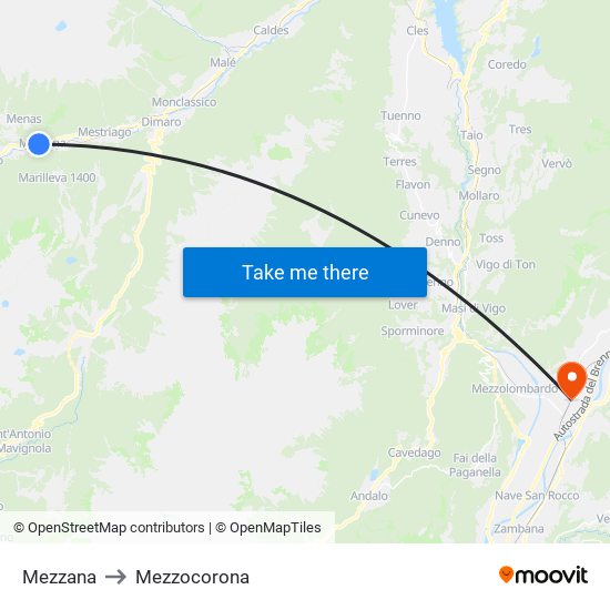 Mezzana to Mezzocorona map