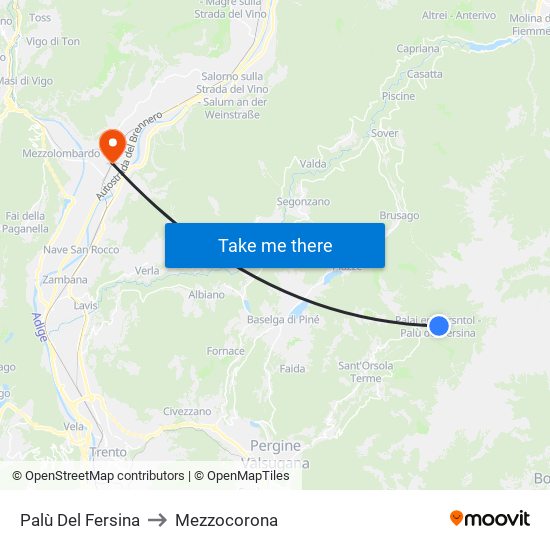 Palù Del Fersina to Mezzocorona map