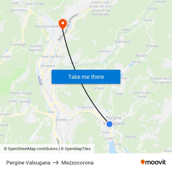 Pergine Valsugana to Mezzocorona map