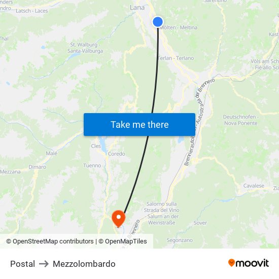 Postal to Mezzolombardo map