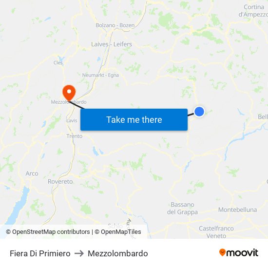Fiera Di Primiero to Mezzolombardo map