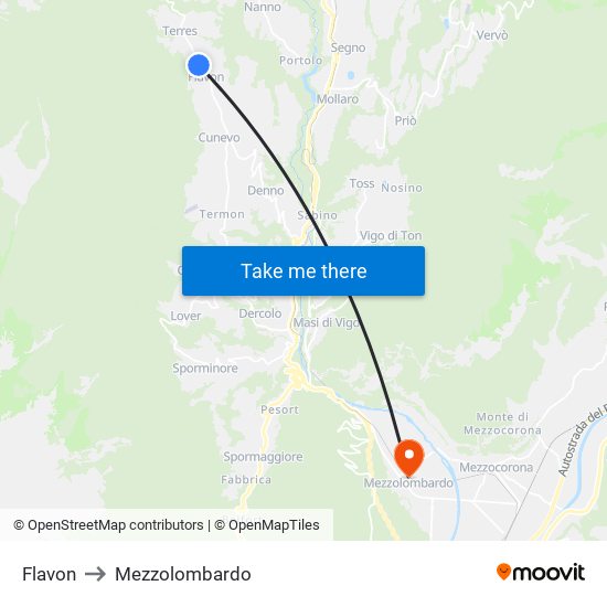 Flavon to Mezzolombardo map