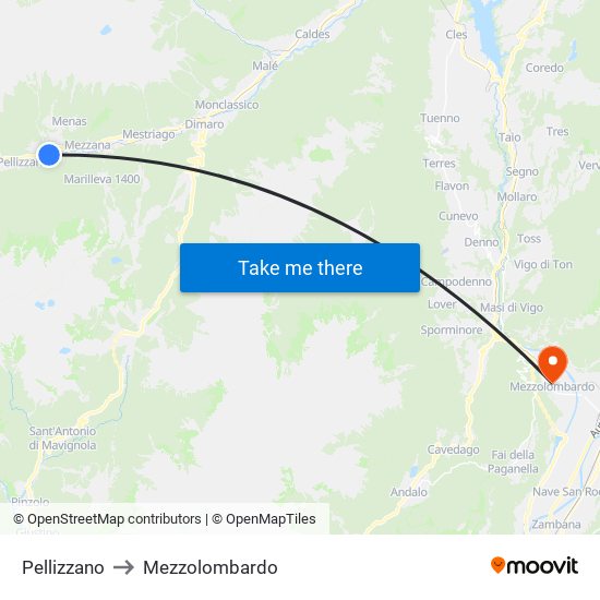 Pellizzano to Mezzolombardo map