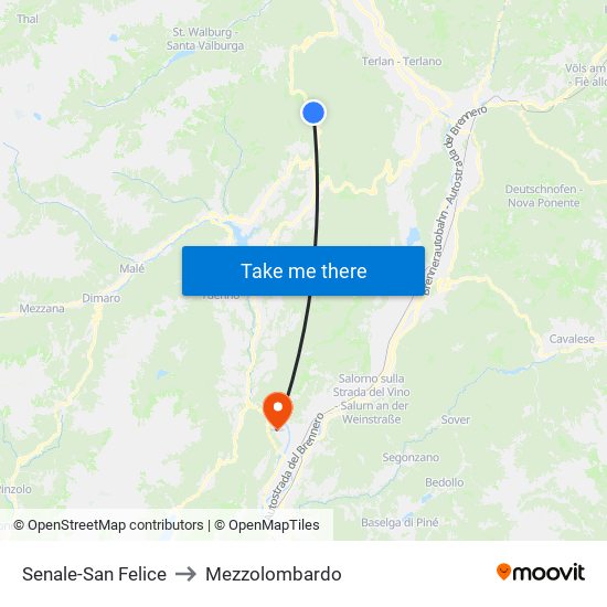 Senale-San Felice to Mezzolombardo map