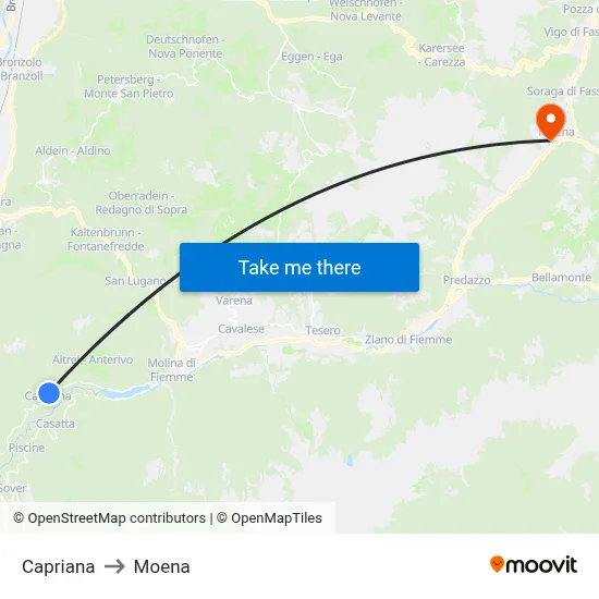 Capriana to Moena map