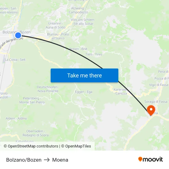 Bolzano/Bozen to Moena map