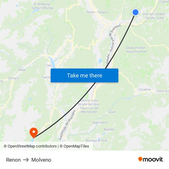 Renon to Molveno map