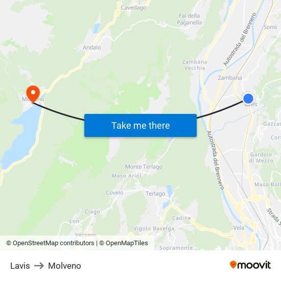 Lavis to Molveno map