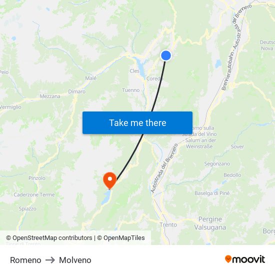 Romeno to Molveno map