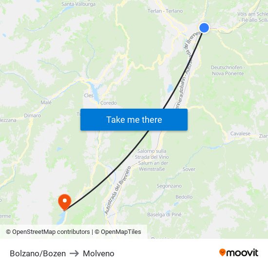 Bolzano/Bozen to Molveno map