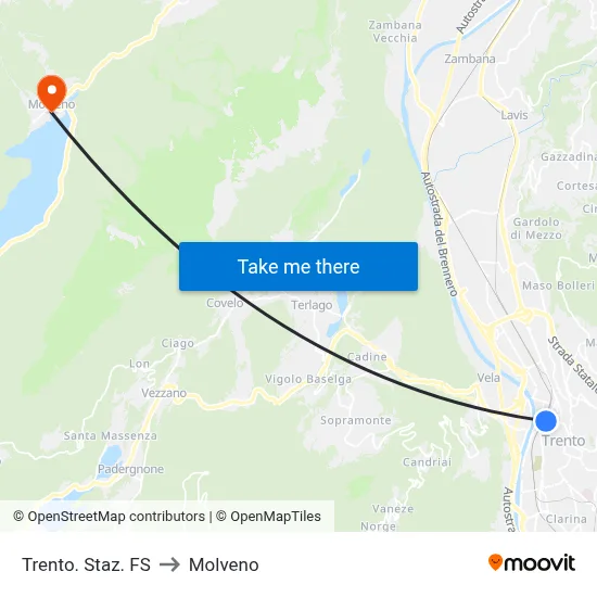 Trento. Staz. FS to Molveno map