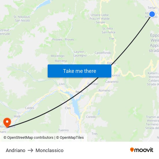 Andriano to Monclassico map