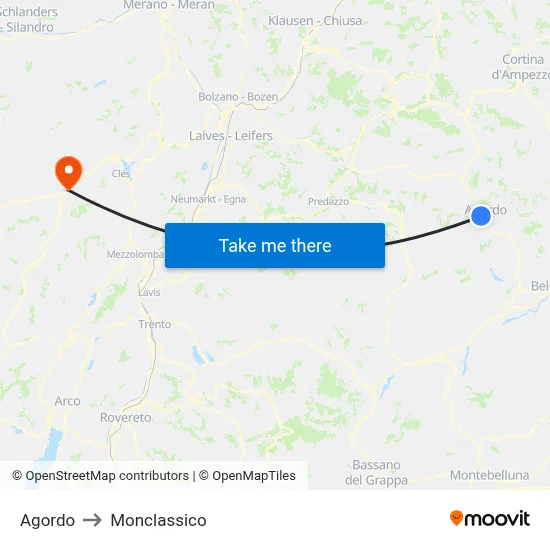 Agordo to Monclassico map