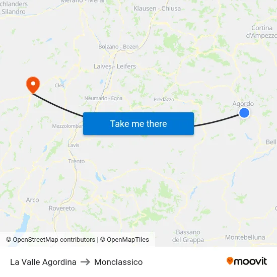 La Valle Agordina to Monclassico map