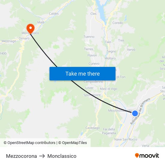 Mezzocorona to Monclassico map