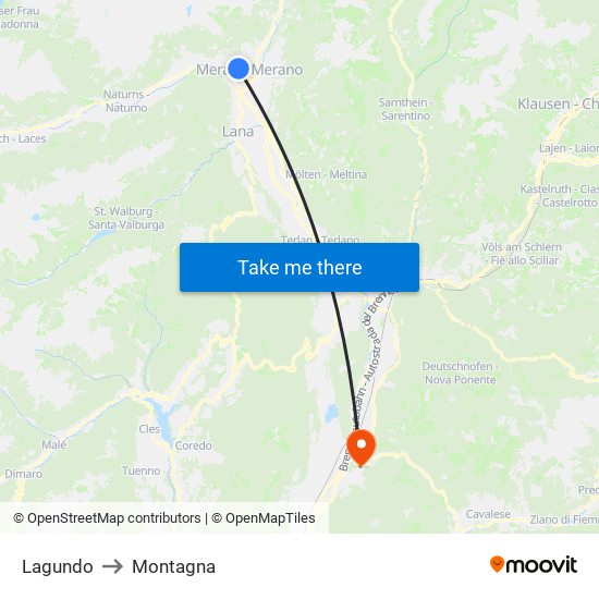 Lagundo to Montagna map