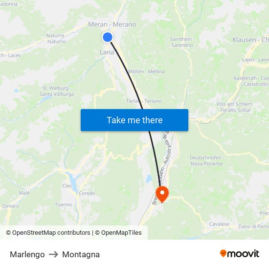 Marlengo to Montagna map