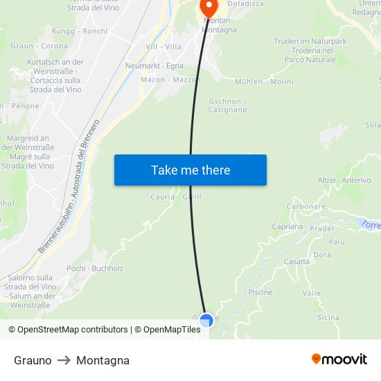 Grauno to Montagna map
