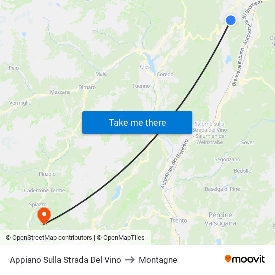 Appiano Sulla Strada Del Vino to Montagne map