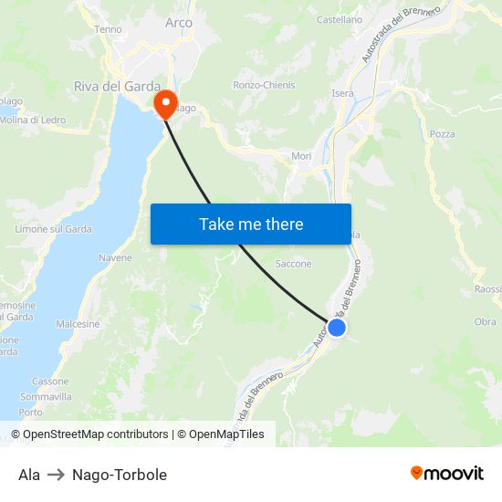 Ala to Nago-Torbole map