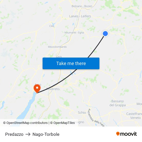 Predazzo to Nago-Torbole map