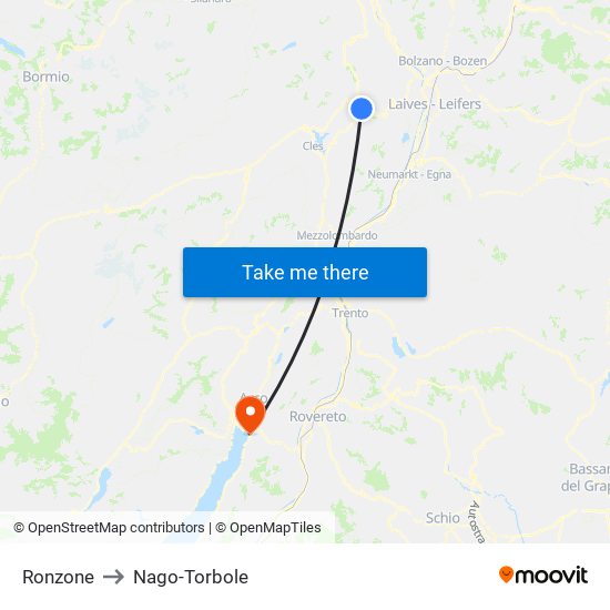 Ronzone to Nago-Torbole map