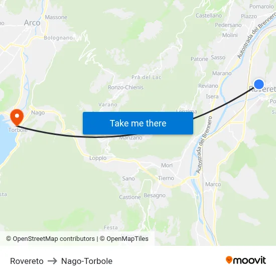 Rovereto to Nago-Torbole map