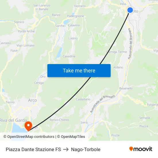 Piazza Dante Stazione FS to Nago-Torbole map