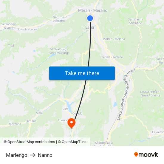 Marlengo to Nanno map