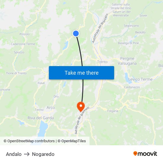 Andalo to Nogaredo map