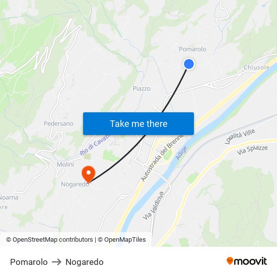 Pomarolo to Nogaredo map